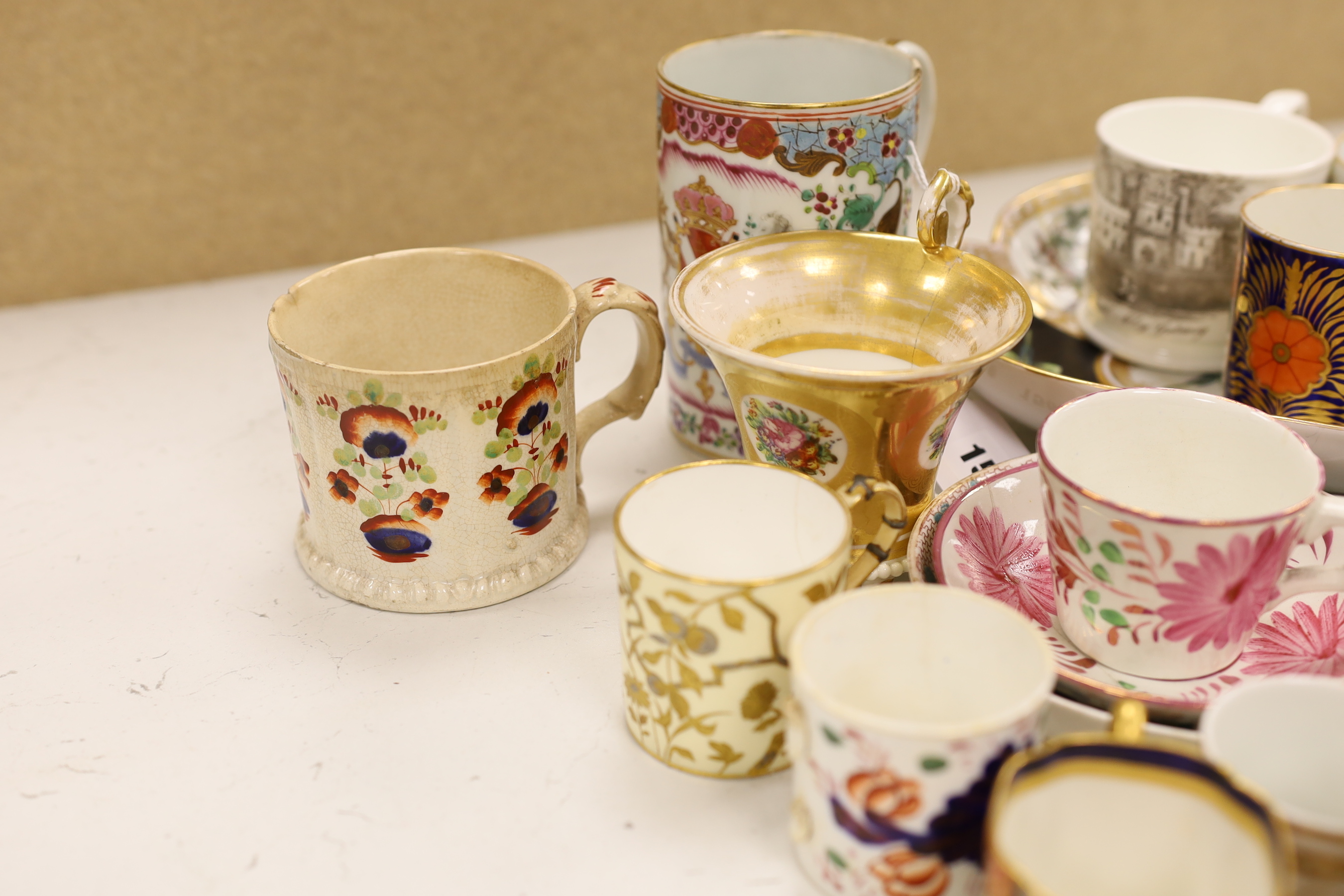A collection of mixed 18th, 19th and 20th century Chinese and Continental teawares, including cups and sauces and two serving dishes
